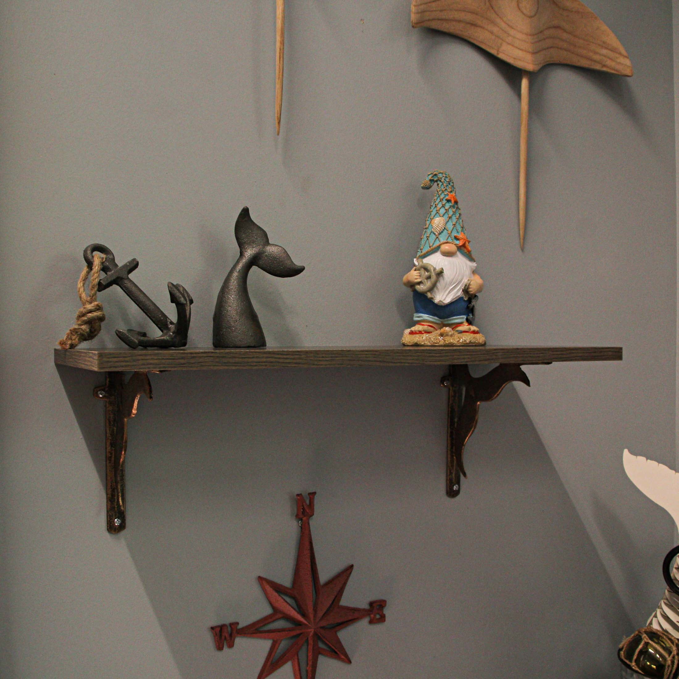 Zeckos Bronze and Verdigris Cast Iron Whale Tail Wall Shelf Brackets Set of 2