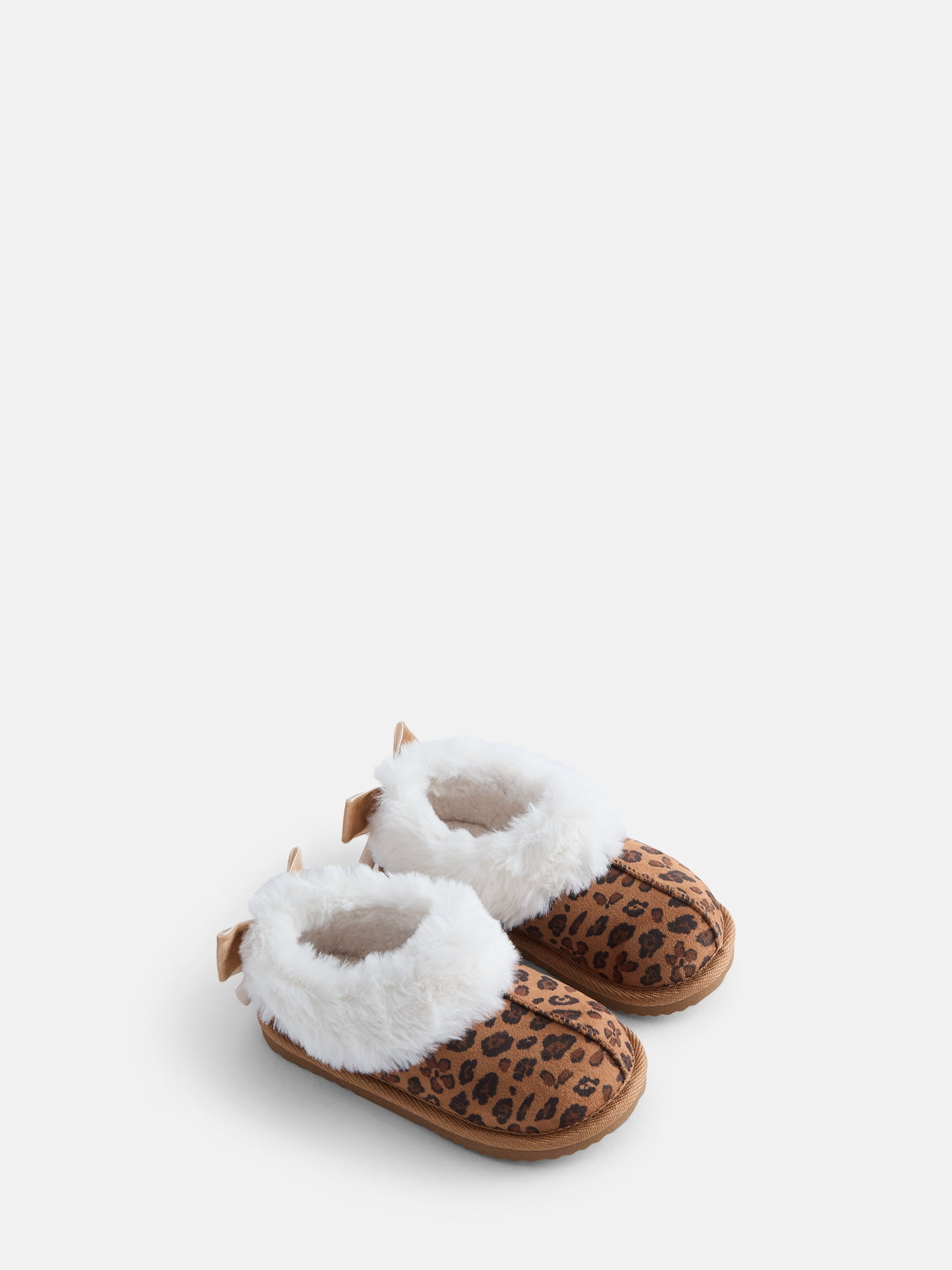 Wonder Nation Baby, Toddler, Little and Big Girls Faux Fur Trim Slippers
