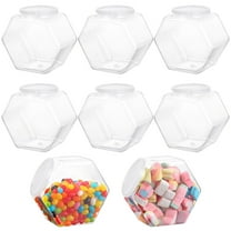 8 PCS Hexagon Plastic Jars, Clear Cookie Jars with Airtight Lids, Candy Jars, Wide Round Mouth Snacks Dog Food Candy Containers, Reusable Coffee Candy Display for Gifts and Storage