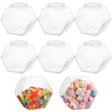 8 PCS Hexagon Plastic Jars, Clear Cookie Jars with Airtight Lids, Candy Jars, Wide Round Mouth Snacks Dog Food Candy Containers, Reusable Coffee Candy Display for Gifts and Storage