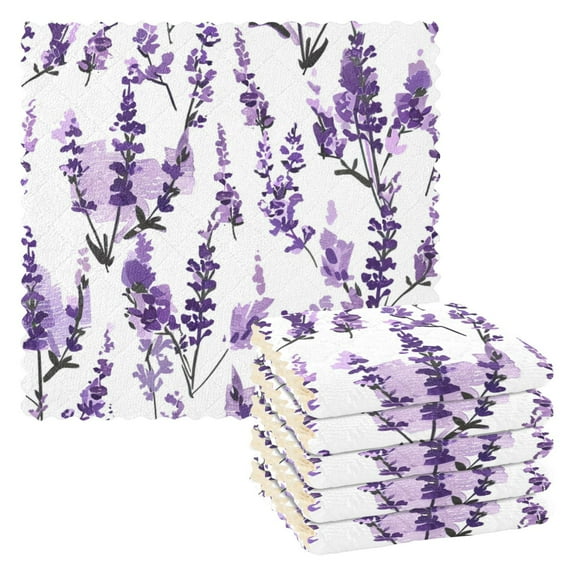 Ryvnso Lavender Flower Kitchen Towels Dish Clothes for Drying Dishes Cleaning Absorbent Set of 6