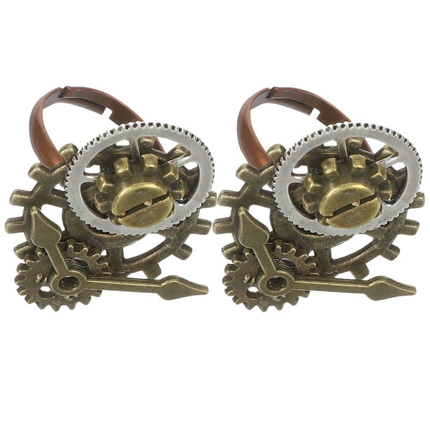 2PCS Steam Punk Ring Elegante delicada joyería de aleación Reloj creativo Anillo de dedo para hombres Mujeres Decoración
