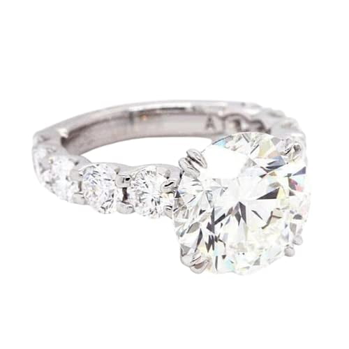 HeartsAndYou 4ct Round Cut Moissanite Solitaire with Accent Engagement Ring for Women 18k White Gold over Silveris