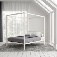 Modern Canopy Queen Metal Bed, Multiple Colors - White