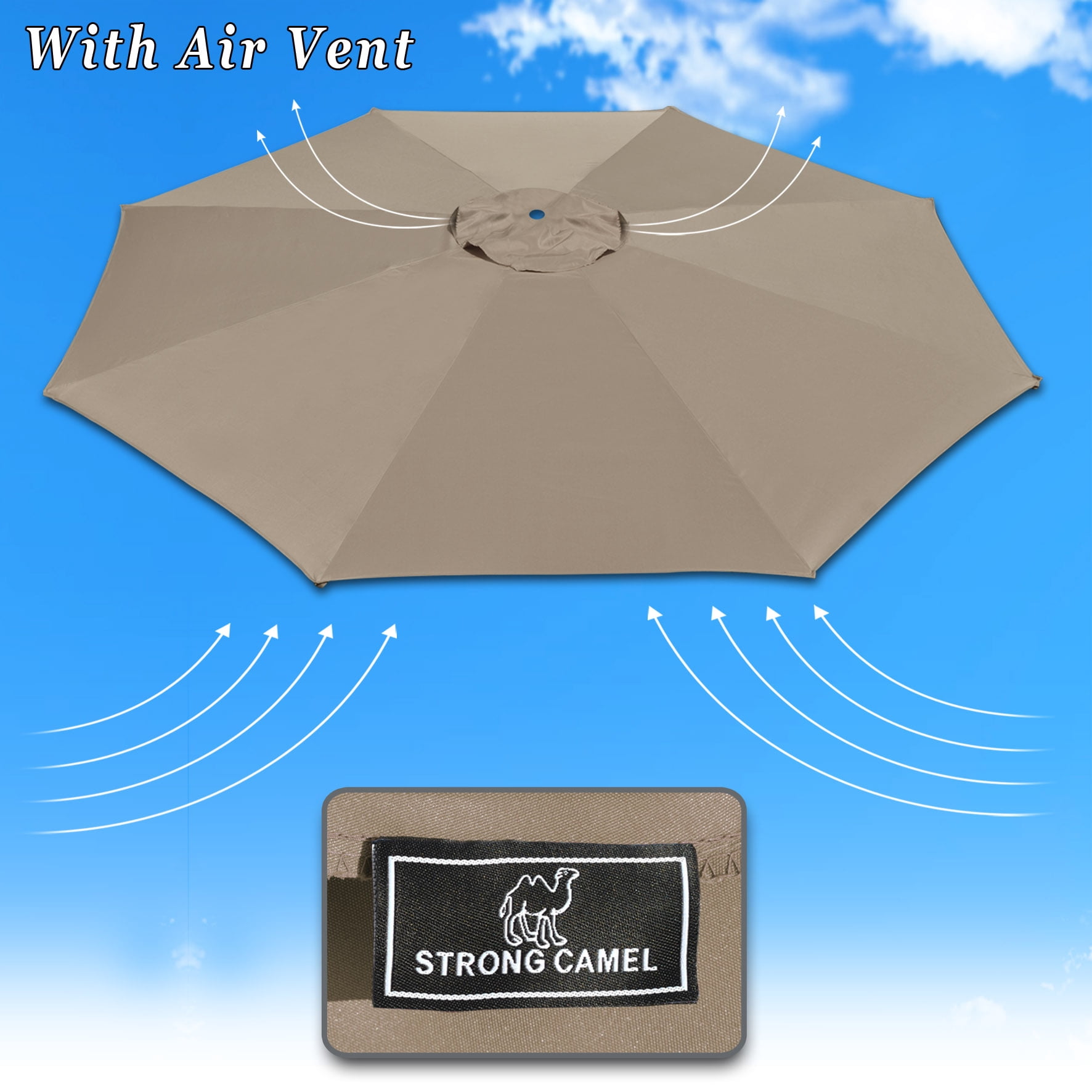 Sunny Umbrella Canopy Top Cover 10 x 10 ft 8 Ribs, Air Vent