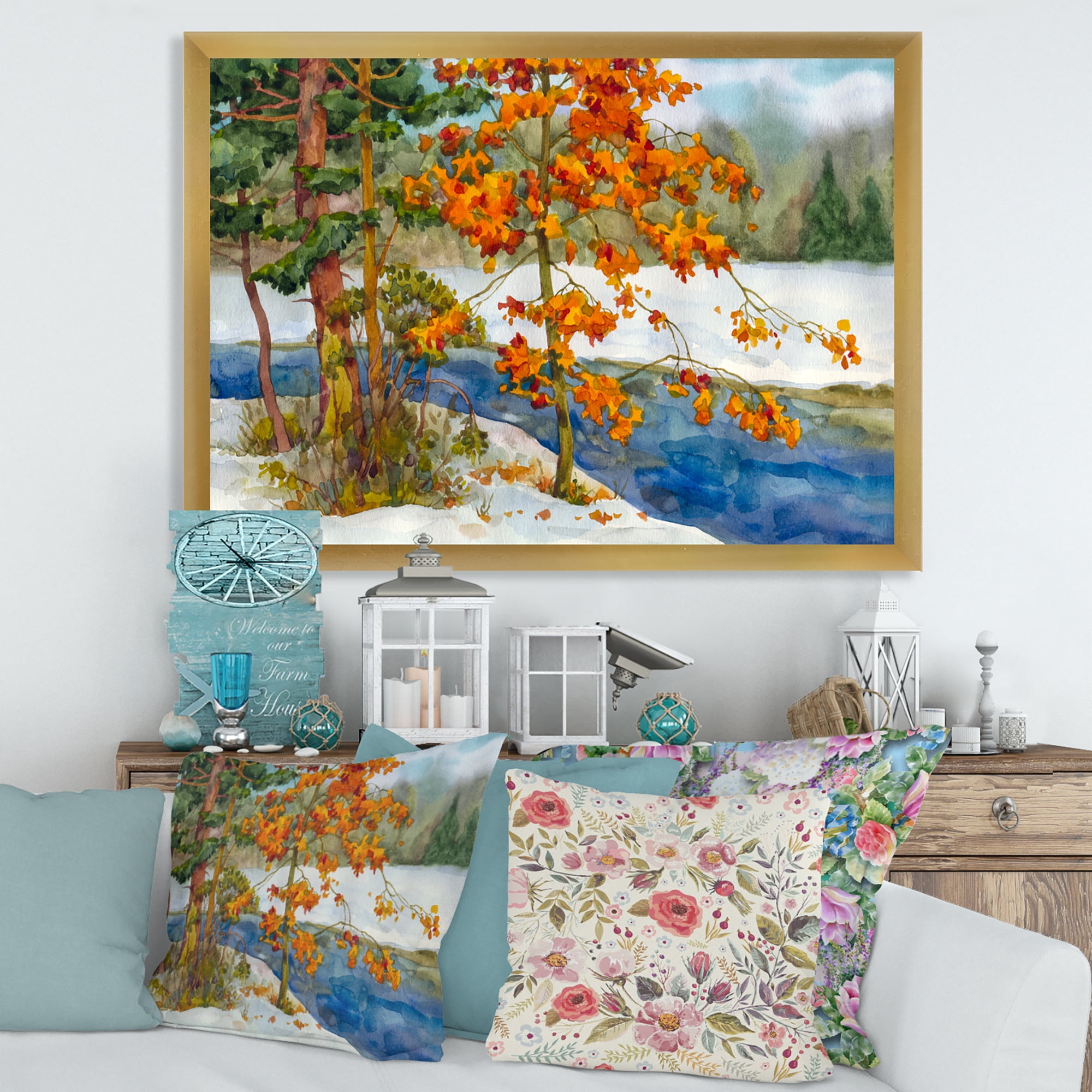 Designart 'Stream Through The Winter Forest I' Lake House Framed Art Print