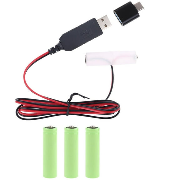 1 Set AA Eliminator Cable with Type-C Converter Adapter Power Supply Wire Cord to Replace for 1-4pcs AA