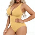 thumbnail image 6 of QUNYINEY Slimming Swimsuit for Women One Piece Tummy Control Solid Monokini Ruched Cutout V Neck Swimwear, 6 of 7