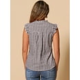 thumbnail image 3 of DARING DIVA Women's Ruffle Shirt Cap Sleeve Plaid Gingham Blouse M Brown, 3 of 6