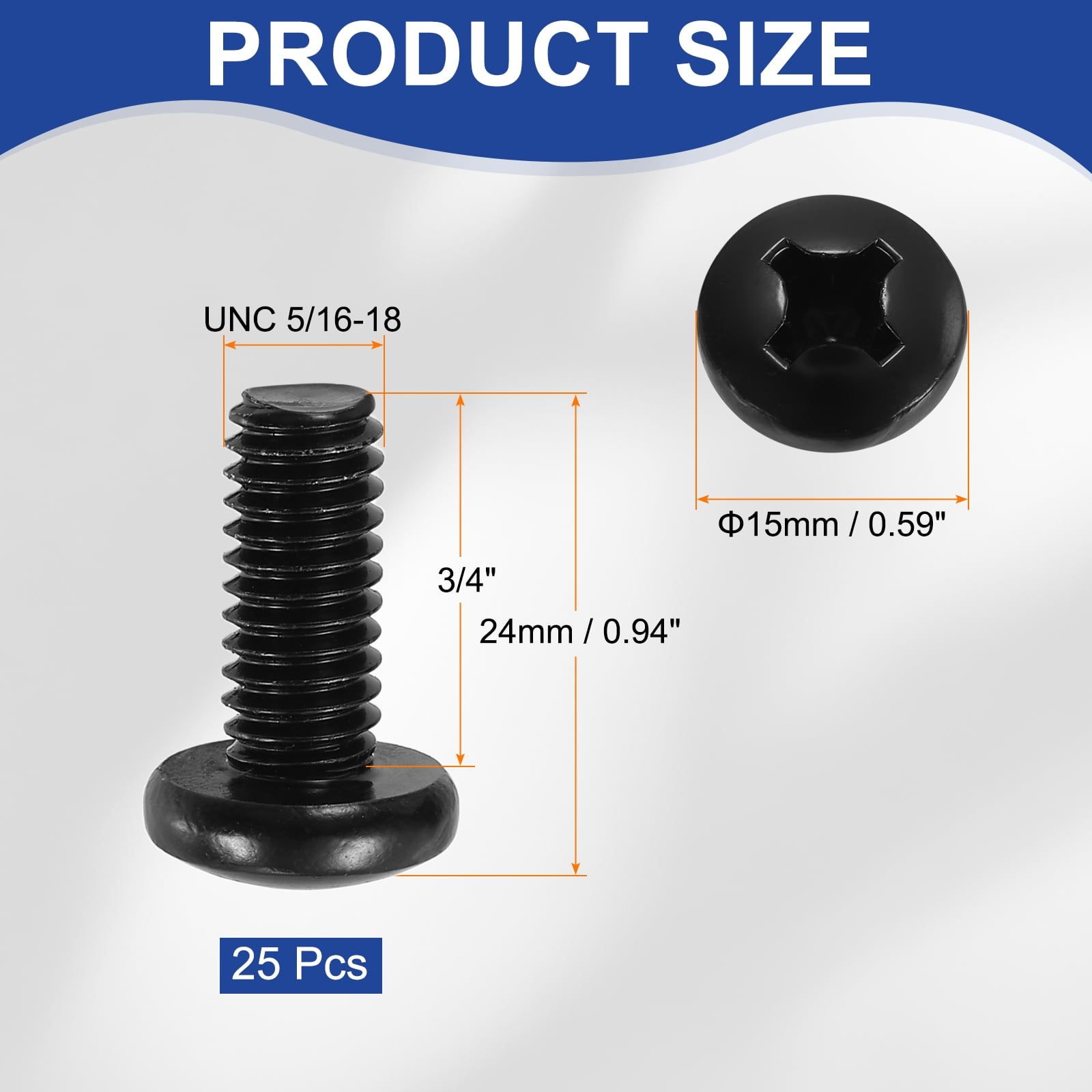 Uxcell 5/16-18 x 3/4" Pan Head Machine Screws, 25 Pcs 304 Stainless Steel Screws for Cabinet Drawer Knob Pull, Black Oxidation