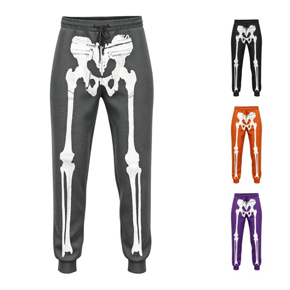 CUZIBR Boys Kids Jogger Pants Halloween Skeleton Print Elastic Drawstring Waist Ankle Sweatpants Funny Bone Graphic Loose Soft Casual Children Trousers,Grey,7-8 Years