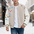 thumbnail image 2 of IWRICH Men's 20s Fashion Streetwear Varsity Jacket Color Block Letter Graphic Leather Baseball Coats Khaki L, 2 of 4