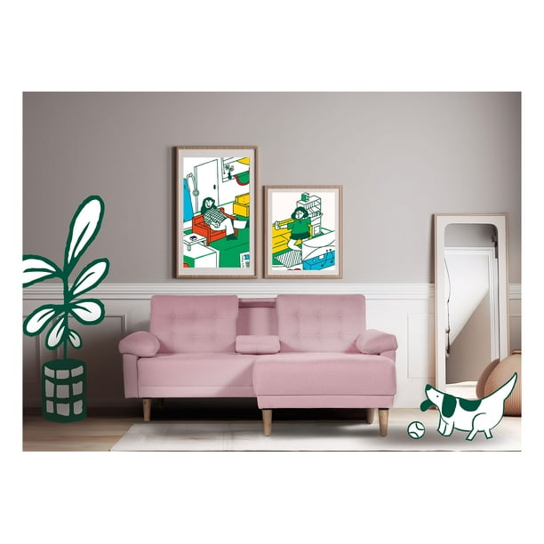 Sofá Cama Modular Reversible Makora Lino Palo de Rosa Modelo Praia