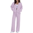 thumbnail image 2 of YHCY 2 Piece Zip Up Sweatsuits for Women Basic Long Sleeve Hooded Sweatshirt Long Straight Wide Leg Sweatpant Casual Comfy Soft Suits Plus Size Fall Trendy Sets Travel Tracksuits Light Violet Xxl, 2 of 9