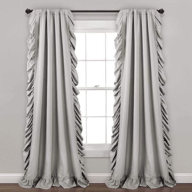 Lush Decor Reyna - Juego de Paneles de Cortina de Ventana con Volantes, par, 54 Pulgadas de Ancho x 84 Pulgadas de Largo, Gris Claro, Cortina fluida, Cortinas románticas con Volantes para recámara,