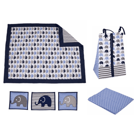 Bacati Elephants 10 Piece Crib Bedding Set, Blue/Gray