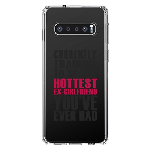 DistinctInk Clear Shockproof Hybrid Case for Samsung Galaxy S10  PLUS (6.4" Screen) - TPU Bumper Acrylic Back Tempered Glass Screen Protector - Training to be Hottest Ex Girlfriend Ever
