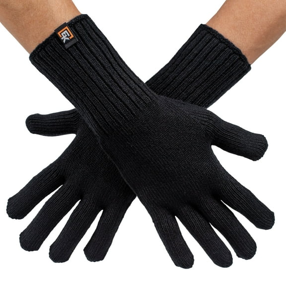 Wool Knit Gloves - Made in the USA - Super Soft Merino Wool - Small - Black