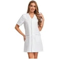 thumbnail image 2 of Aislor Robe d'Uniforme d'Infirmière pour Femmes à Manches Courtes, Tenue de Travail Médicale avec Poches, Chemise Boutonnée, Uniforme de Sarrau Blanc TTG, 2 of 7