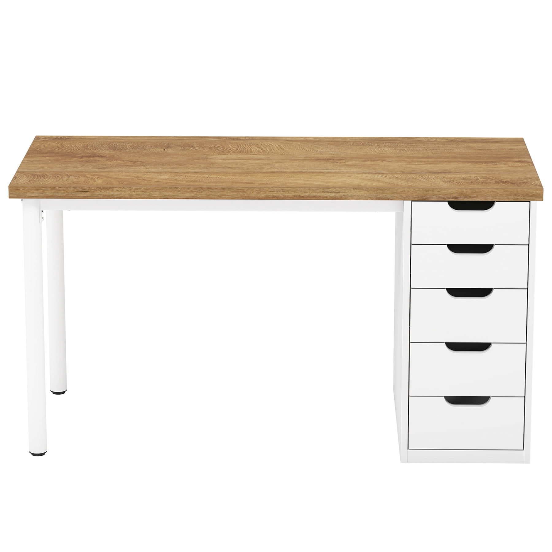 Fnova 47.24" Computer Desk with 5 Drawers, Reversible File Cabinet, Writing Workstation for Home Office Bedroom Study Makeup Vanity Desk Furniture