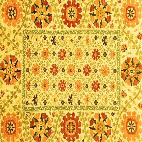 Ahgly Company Machine Washable Indoor Square Abstract Yellow Modern Area Rugs, 8' Square