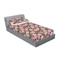 thumbnail image 2 of Vintage Fitted Sheet & Pillow Sham Set, Repeating Pattern of Pink-Tone Flowers Summer Floral Theme Art, Decorative Printed 2 Piece Bedding Decor, Twinxl, Dark Coral and Olive Green, by Ambesonne, 2 of 2