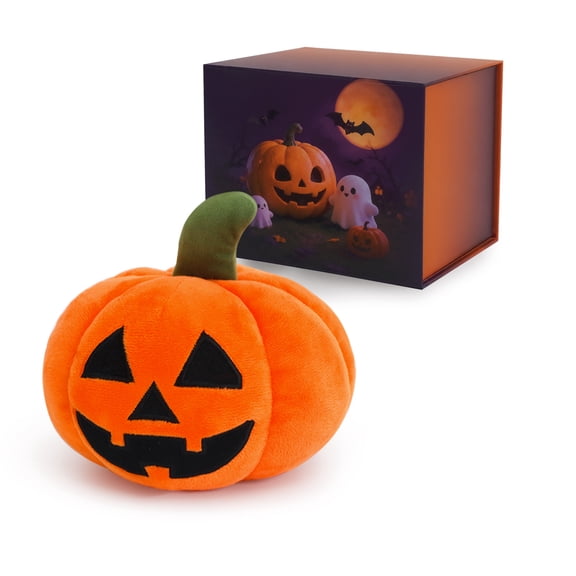 Blublu Park Halloween Pumpkin Plush Toy, Cute Orange Stuffed Animal with Gift Box, Boo Basket Stuffer, Halloween Gift & Decor for Kids Boys Girls