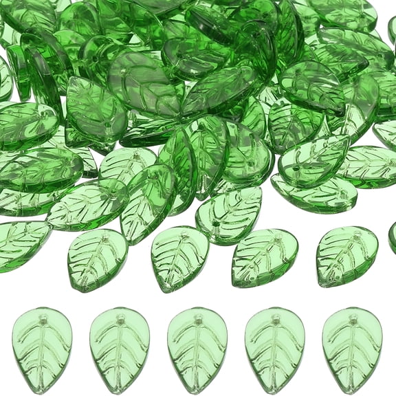 DESIGNICE Leaf Beads, 100Pcs Crystal Colorful Leaf Beads Translucent Czech Glass Beads Spacer Bead for DIY Jewelry Making Bracelets Necklace Grass Green