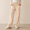 thumbnail image 5 of Ohufall Fleece Pajama Pants for Women Stretchy Wide Leg Sleep Pant Pockets Comfortable Solid Color Home Lounge Pants, 5 of 7