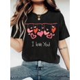 thumbnail image 1 of Camiseta con estampado "I Love You" para mujer, ideal para San Valentín. Camiseta informal de manga corta y cuello redondo. Ligera y transpirable, ideal para primavera y verano., 1 of 5