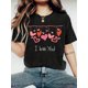 thumbnail image 1 of Camiseta de moda para mujer con estampado de letras "I LOVE YOU" para San Valentín. Top informal de manga corta y cuello redondo. Ligera y transpirable para primavera y verano. Camiseta deportiva de o, 1 of 5