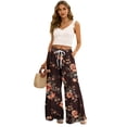 thumbnail image 5 of Women Palazzo Pants Summer Boho Baggy Wide Leg High Waist Flowy Beach Casual Trousers with Pockets Deep Red 2XL, 5 of 8