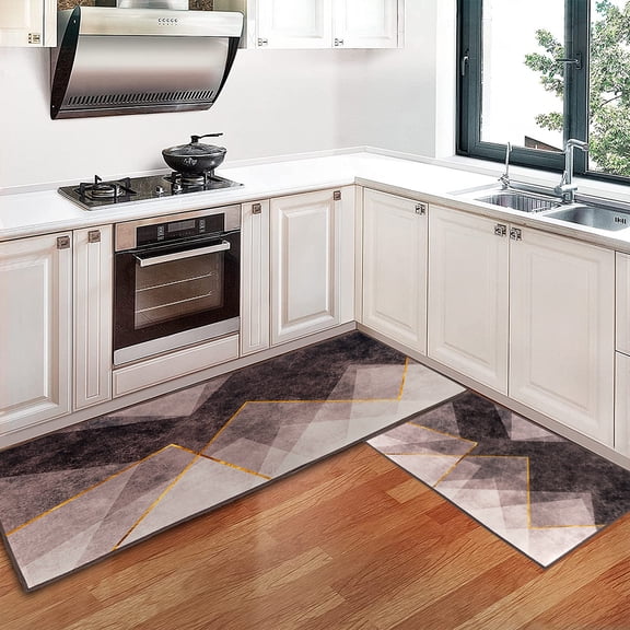 Kitchen Mat Cushioned Anti-Fatigue Rug, Non-Slip, Thin and Comfort Rug for Kitchen, Floor, Home,2pcs