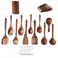 thumbnail image 6 of SUGIFT 13-Piece Wooden Cooking Utensils Brown, Kitchen Utensil Set with Holder, Spoon Rest, and Hanging Hooks, 6 of 7