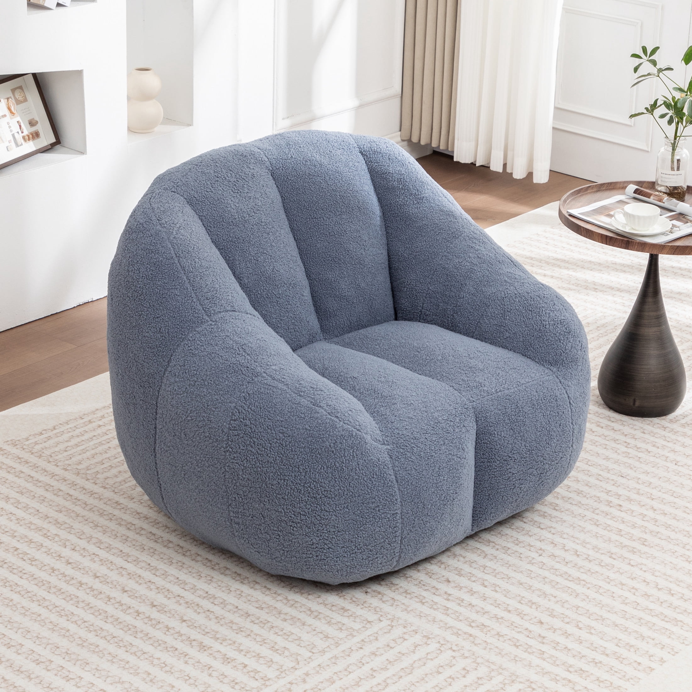 Noble House Halden Comfy Faux Fur Bean Bag Chair, Tufted Soft Memory Foam Lazy Sofa, for Living Room, Light Blue