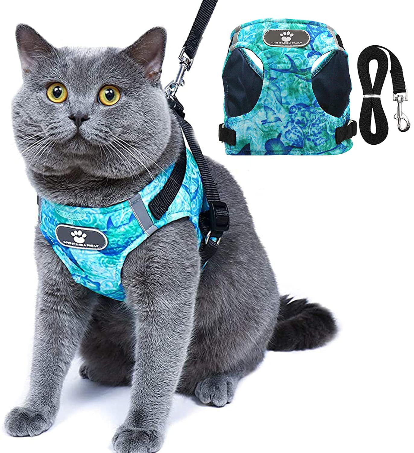 Reflective Cat Harness for Walking Adjustable Vest Harnesses Pet Kitten Traction Rope with &1 Metal Leash Ring Small Cats Soft Mesh Harness 