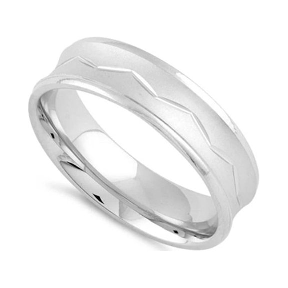 925 Sterling Silver Platinum Plated Diamond Cut Zig Zag Wedding Band Women Valentines Day Gifts Ring