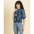 thumbnail image 6 of MoomayaWomens PrintedTurtle Neck Top,Cuffed QuarterSleeves Summer Chic Tops, 6 of 7