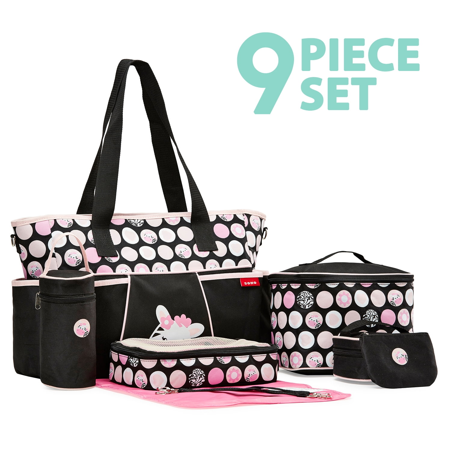 black and pink diaper bag