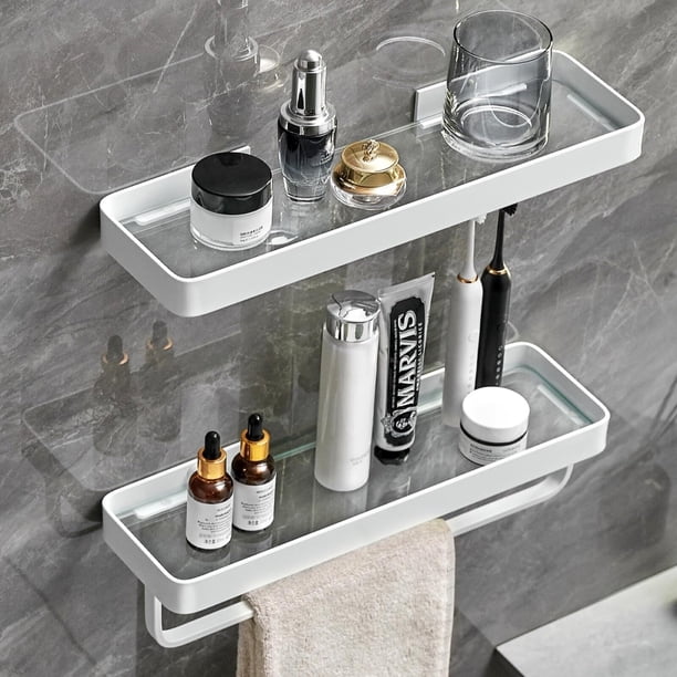 Repisas Flotantes para Baño de Vidrio Templado Negro Mate, 1 Estante, Estilo Minimalista, Resistente al Óxido y Duradera