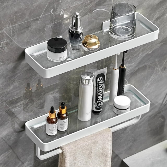 Repisas Flotantes para Baño de Vidrio Templado Negro Mate, 1 Estante, Estilo Minimalista, Resistente al Óxido y Duradera