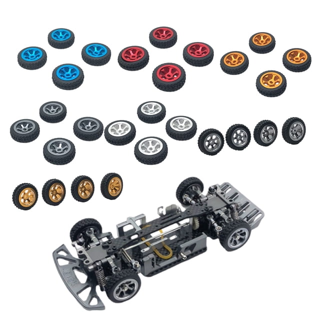 VONKY 4pcs RC Car Wheel Rim Tire Modification Parts For 1/28 Wltoys K969 RC Wheel Rim Tire RC Car Vehicle Gold and silver 1Set