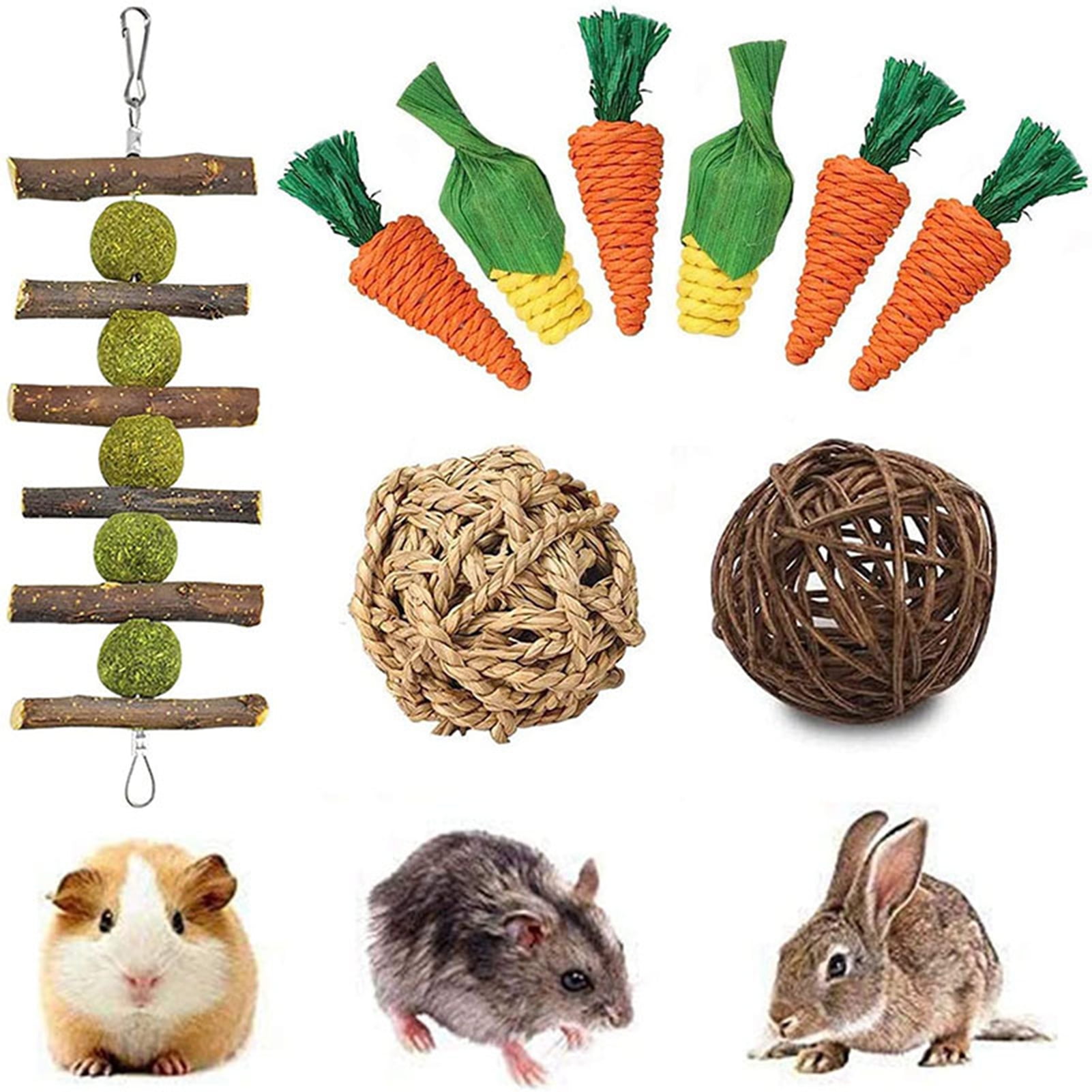 DOPI 9Pcs/Set Hamster Chew Toys Timothy Hay Balls Teeth Grinding Natural Small Animal Play Chew Toys Pet Supplies