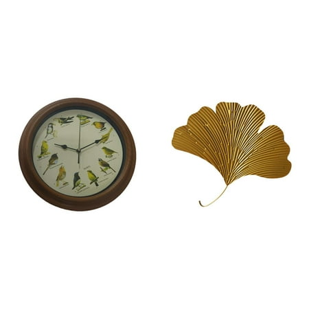 2 Pieces Wall Clock Wall Decor Wall Art Wrought Iron Ginkgo Leaf for Living Room Bedroom Office Decoration