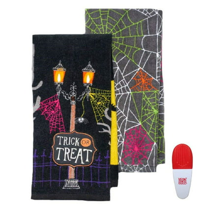 Trick or Treat Spiderweb Halloween 2 Pk Kitchen Towels & Chip Clip-3 Piece Multi-Pack Set