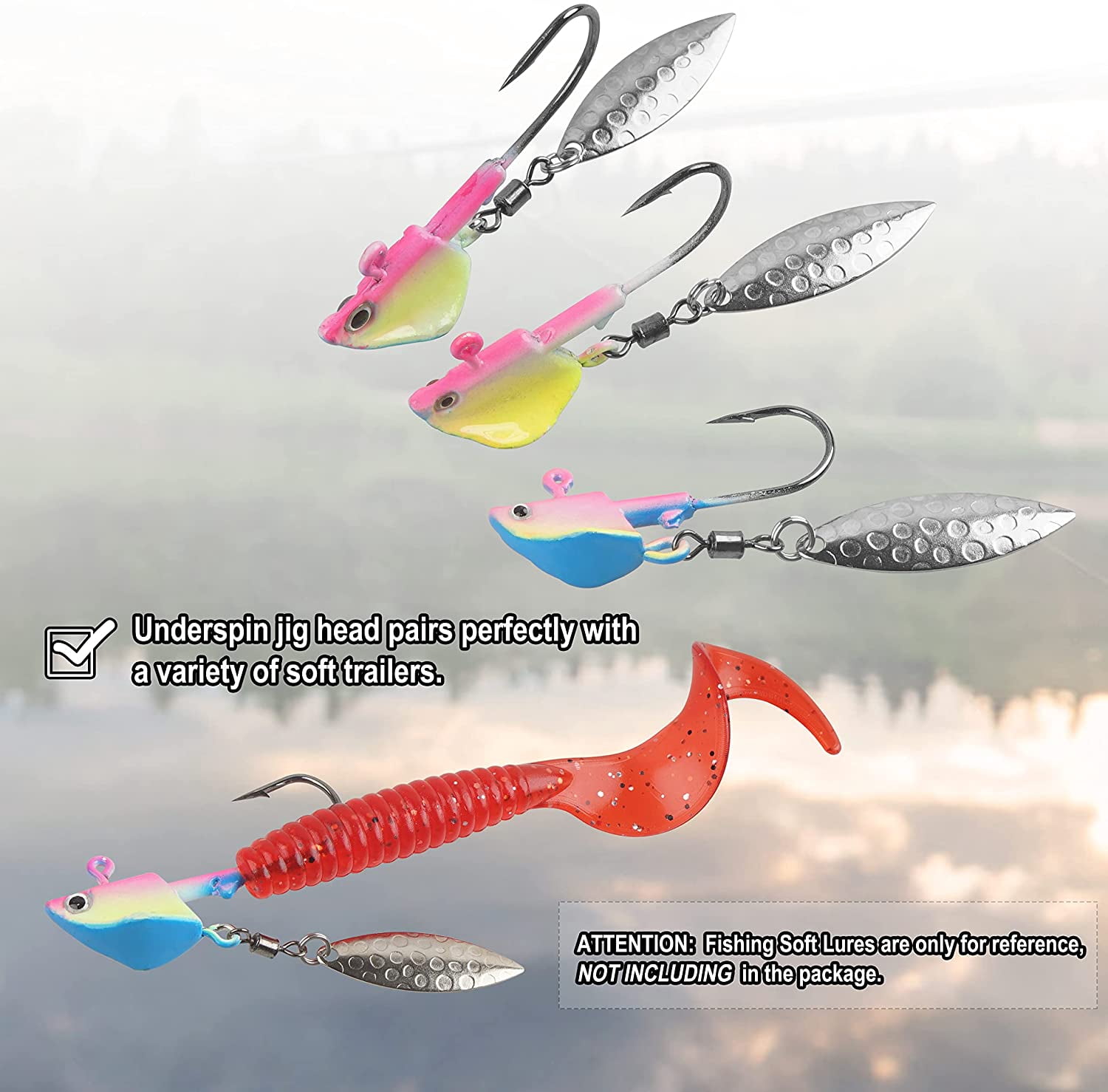 10 Piece Fishing Jig Head Kit With Willow Blades & 3D Eyes - For Panfish, Crappie, Trout - View #2
