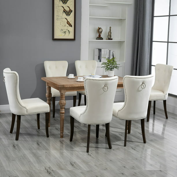 Modern Tufted Upholstered Dining Chairs, Fabric Nailhead Dining Chairs