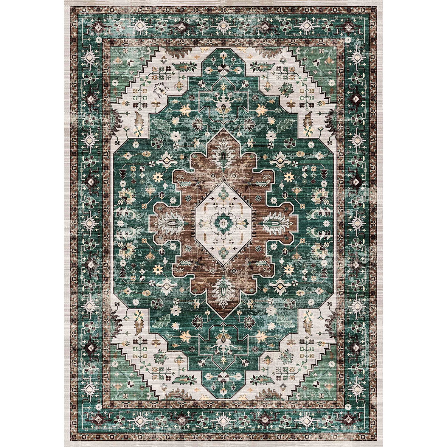 BERTHMEER Area Rugs 8’x10' Clearance for Living Room Vintage Large Rugs Bedroom Office Farmhouse Dining Room Washable Green Oriental Carpets Non Slip Traditional Distressed Rugs