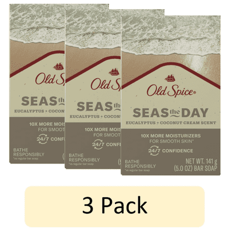 Old Spice Premium Bar Soap, Seas The Day Eucalyptus and Coconut Cream Scent, With Plant Based Cleansers, 5.0 oz (Pack of 3)