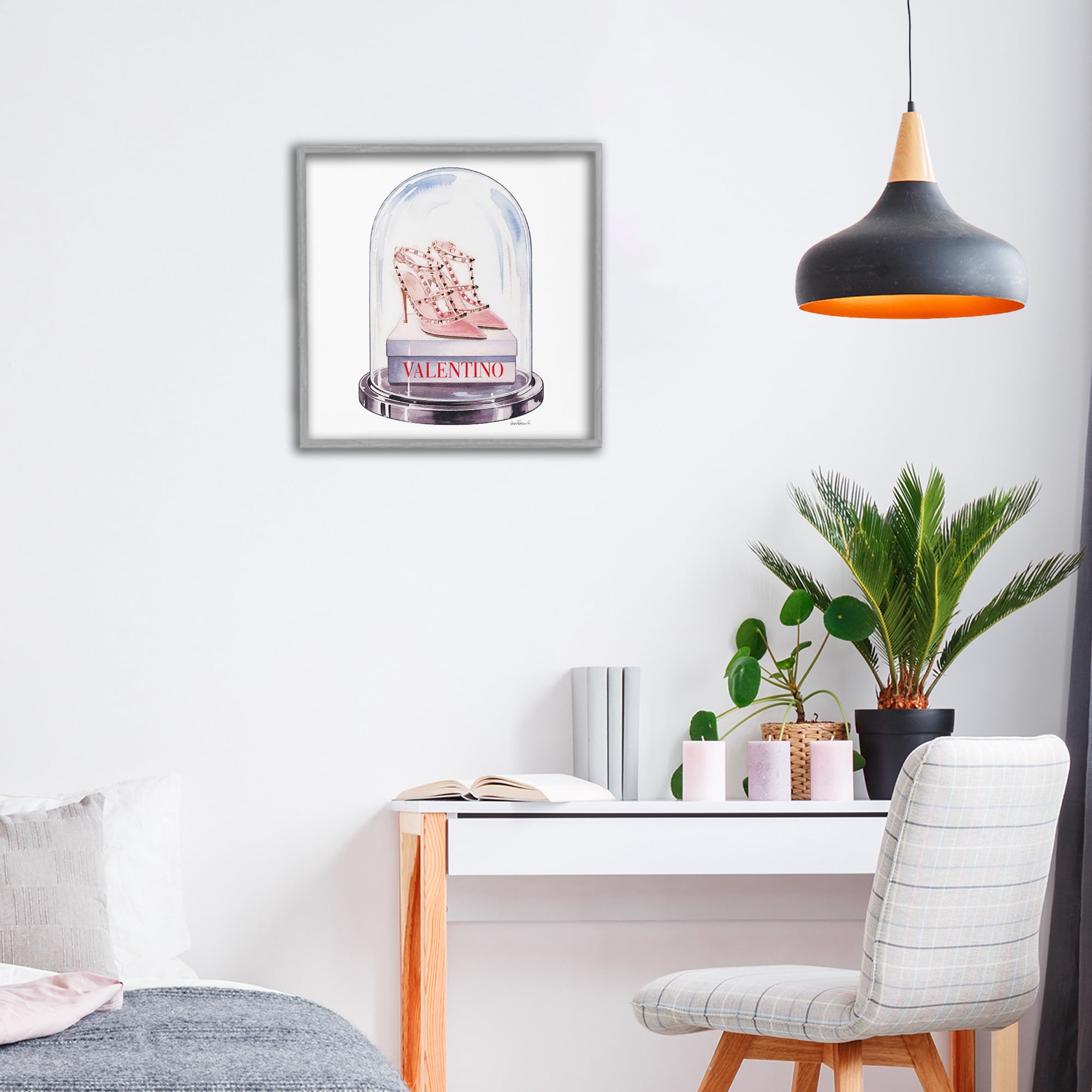 Stupell Industries Pink Heels in Bell Jar Gray Framed Giclee Art, design by Amanda Greenwood
